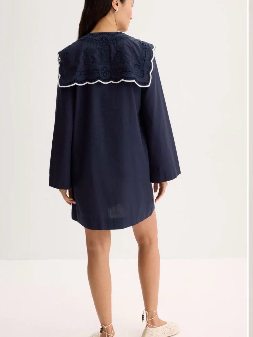 Sea New York Navy Embroidered Tie-Front Dress with Contrast Trim - Picture 2 of 8